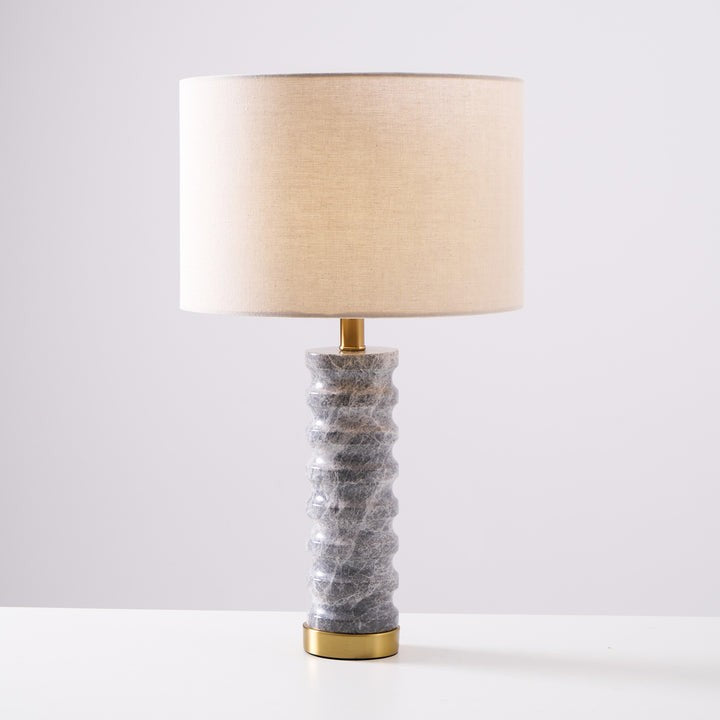 Wave-Textured Marble Table Lamp with Brass Accent