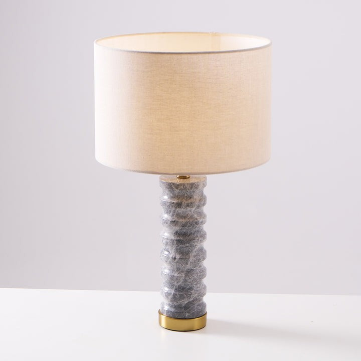 Wave-Textured Marble Table Lamp with Brass Accent