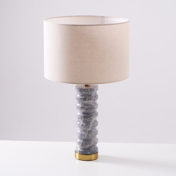 Wave-Textured Marble Table Lamp with Brass Accent