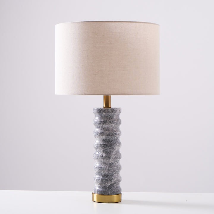 Wave-Textured Marble Table Lamp with Brass Accent