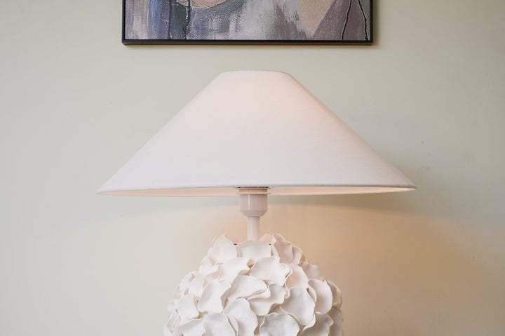 White Ceramic Blossom Table Lamp with Fabric Shade