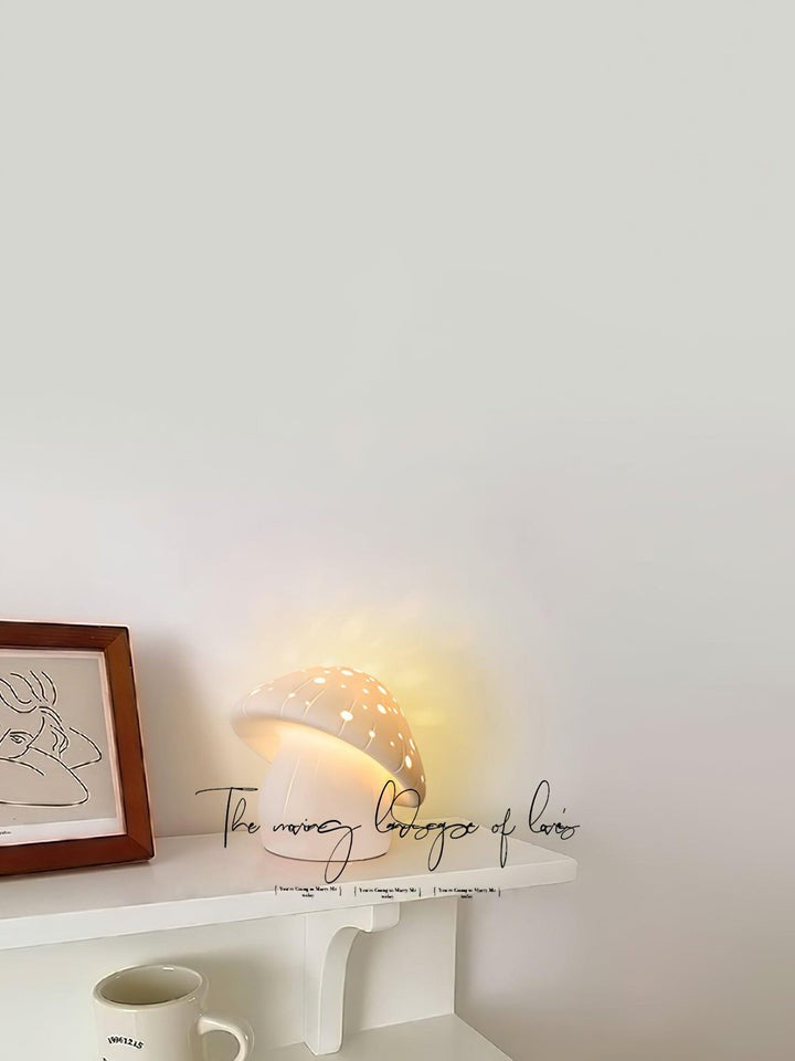 White Ceramic Mushroom LED Table Lamp