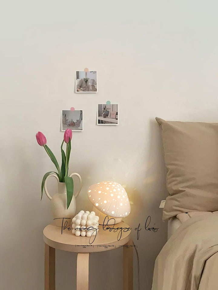 White Ceramic Mushroom LED Table Lamp