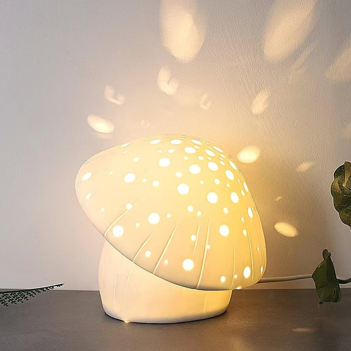 White Ceramic Mushroom LED Table Lamp