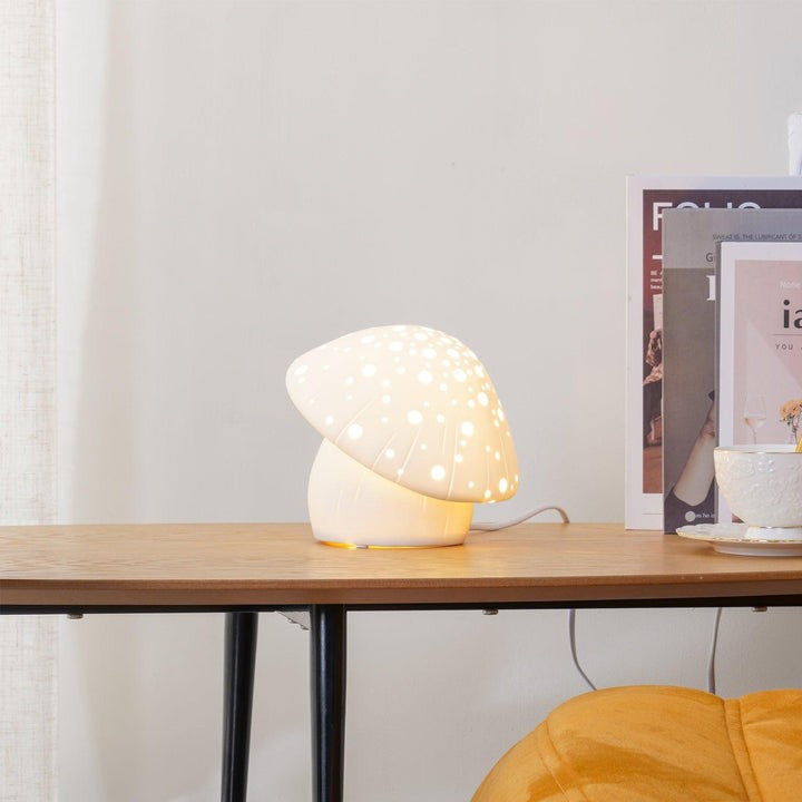 White Ceramic Mushroom LED Table Lamp