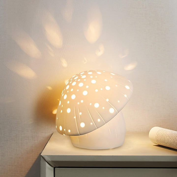 White Ceramic Mushroom LED Table Lamp