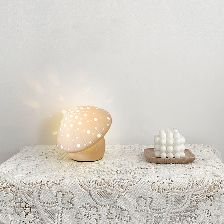 White Ceramic Mushroom LED Table Lamp