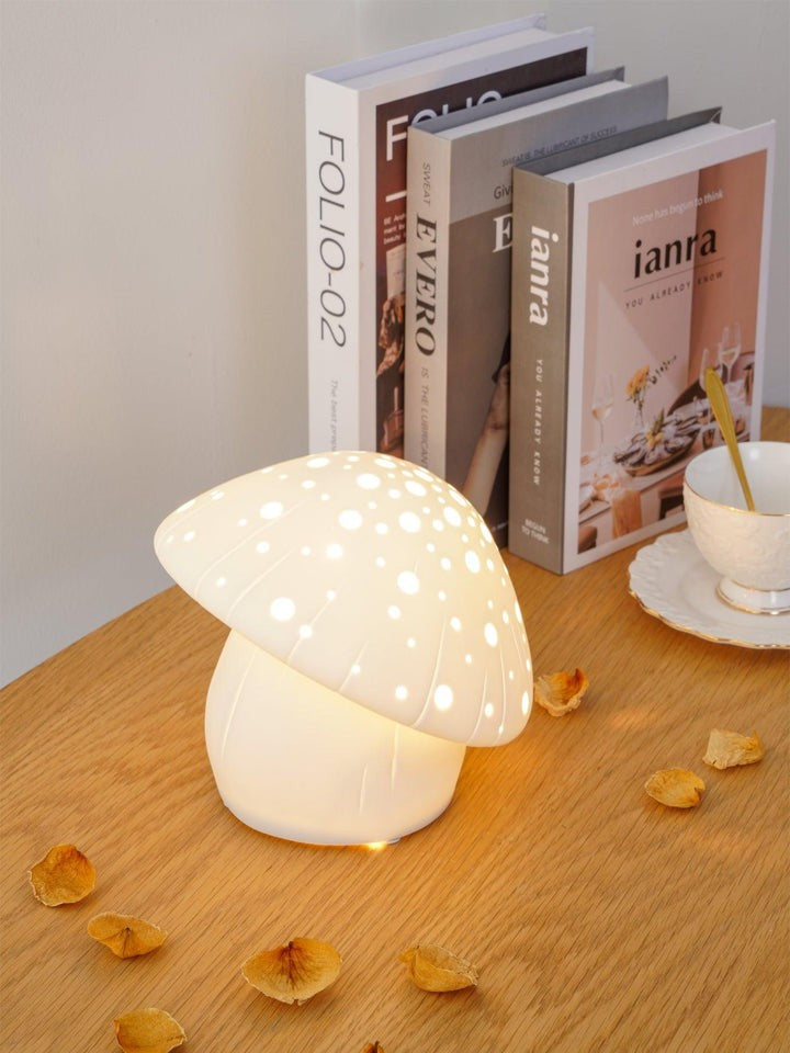 White Ceramic Mushroom LED Table Lamp