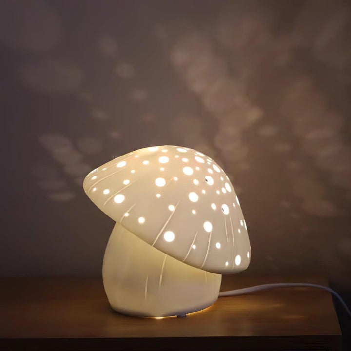 White Ceramic Mushroom LED Table Lamp