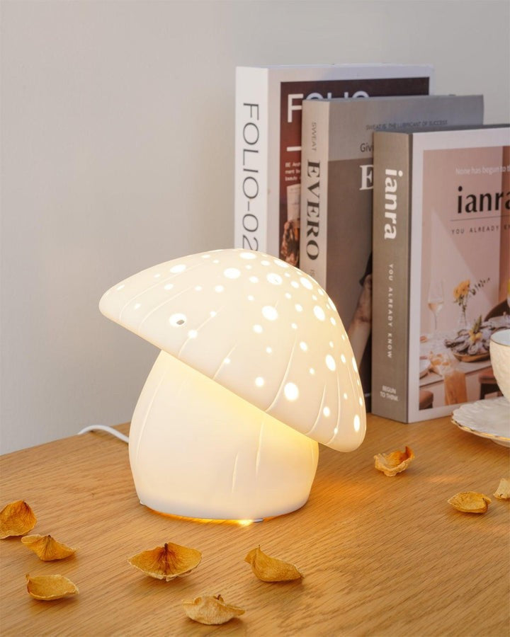 White Ceramic Mushroom LED Table Lamp