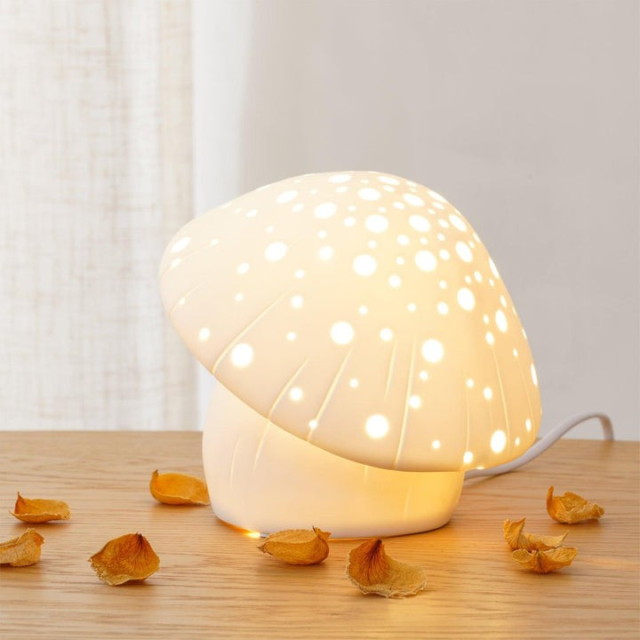 White Ceramic Mushroom LED Table Lamp