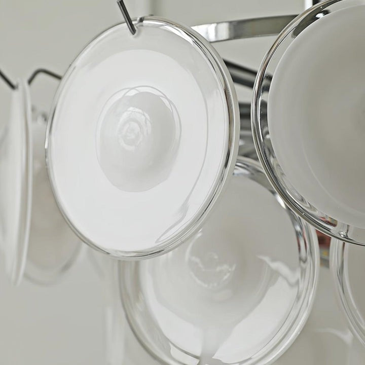 White Glass Disc Chandelier – Modern Pendant Light