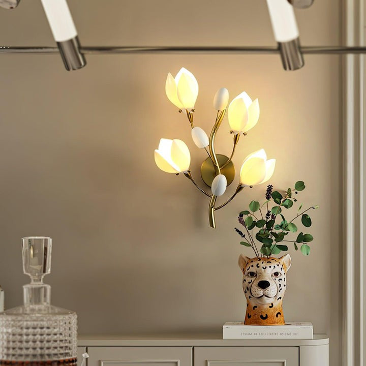 White Porcelain Magnolia Floral Wall Sconce