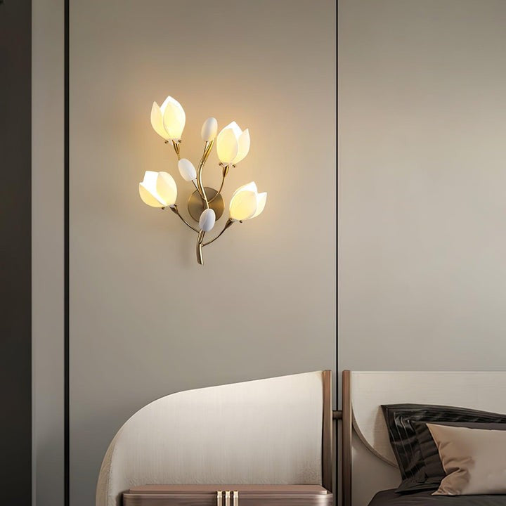 White Porcelain Magnolia Floral Wall Sconce