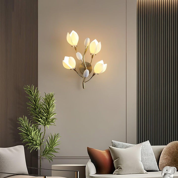White Porcelain Magnolia Floral Wall Sconce