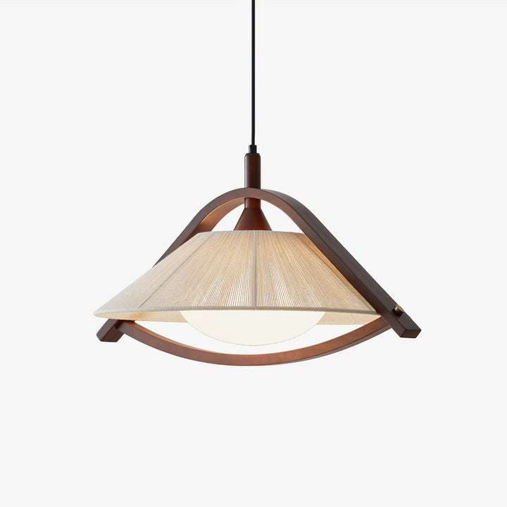 Wooden Arch Pendant Lamp with Fabric Shade and Opal Diffuser