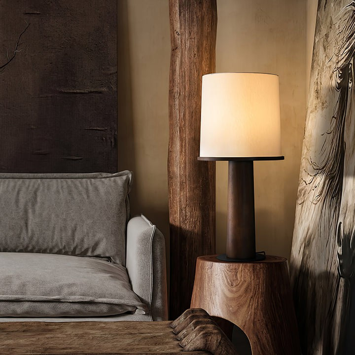 Wooden Table Lamp with Off-White Fabric Shade