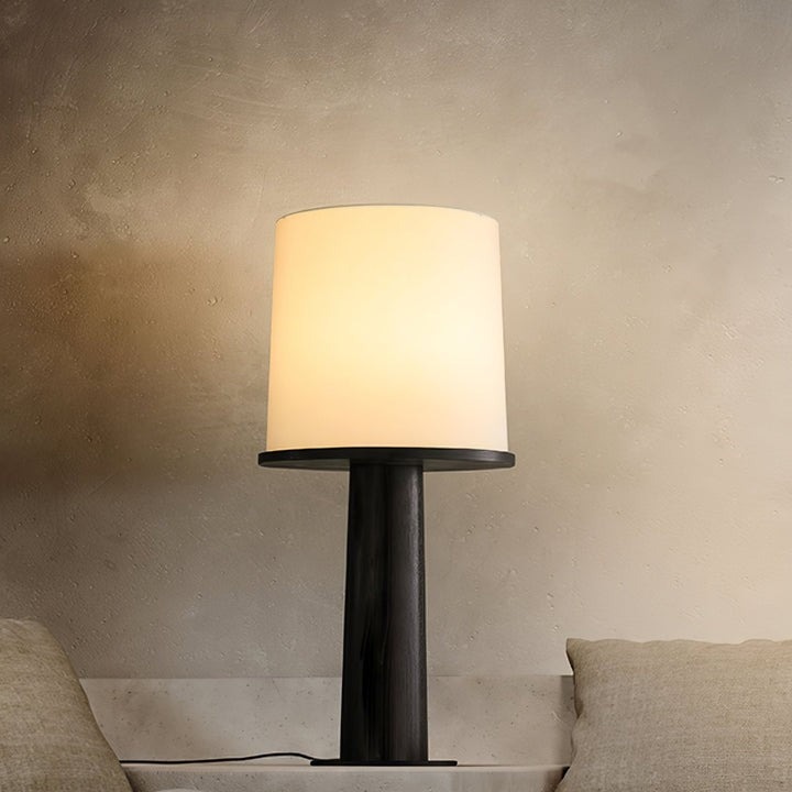 Wooden Table Lamp with Off-White Fabric Shade