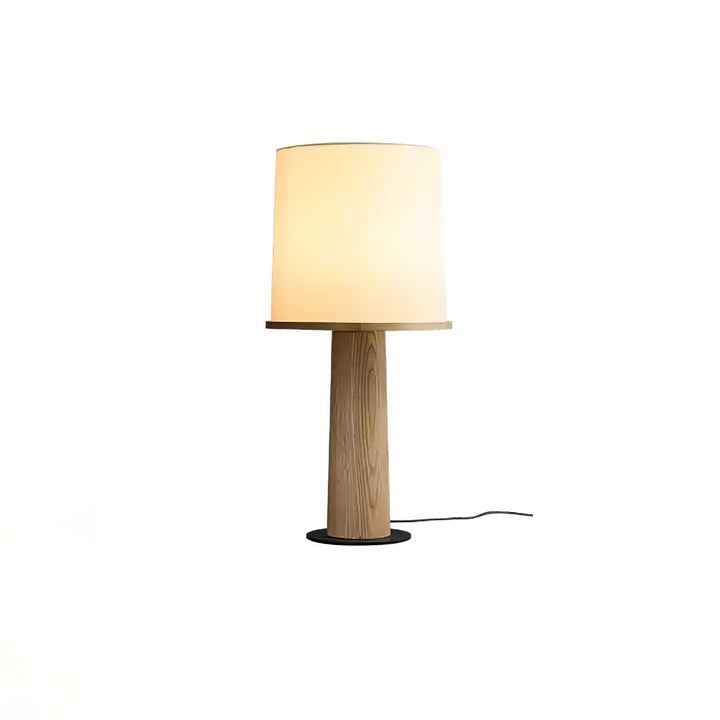 Wooden Table Lamp with Off-White Fabric Shade