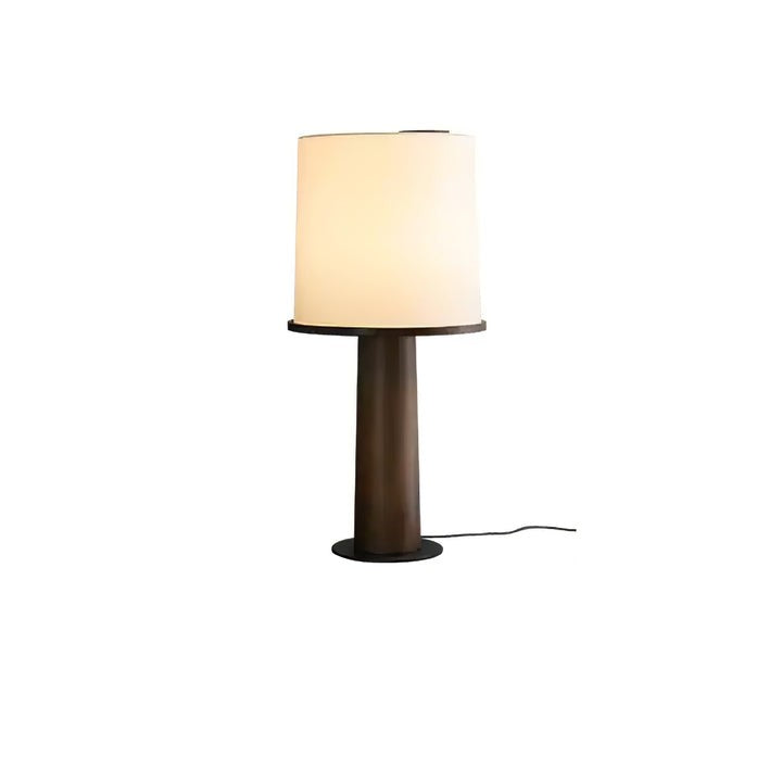 Wooden Table Lamp with Off-White Fabric Shade