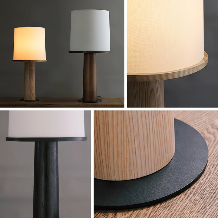Wooden Table Lamp with Off-White Fabric Shade