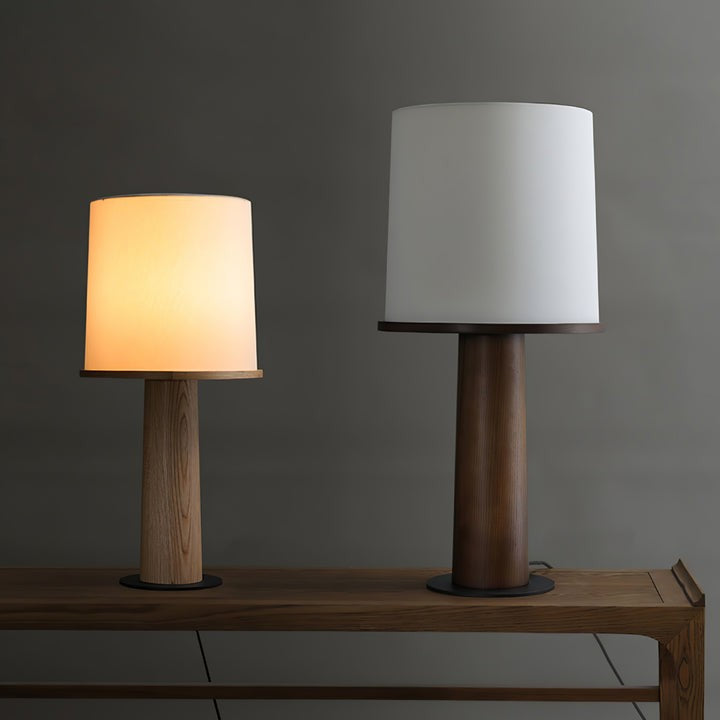 Wooden Table Lamp with Off-White Fabric Shade