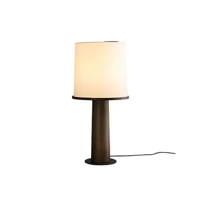 Wooden Table Lamp with Off-White Fabric Shade
