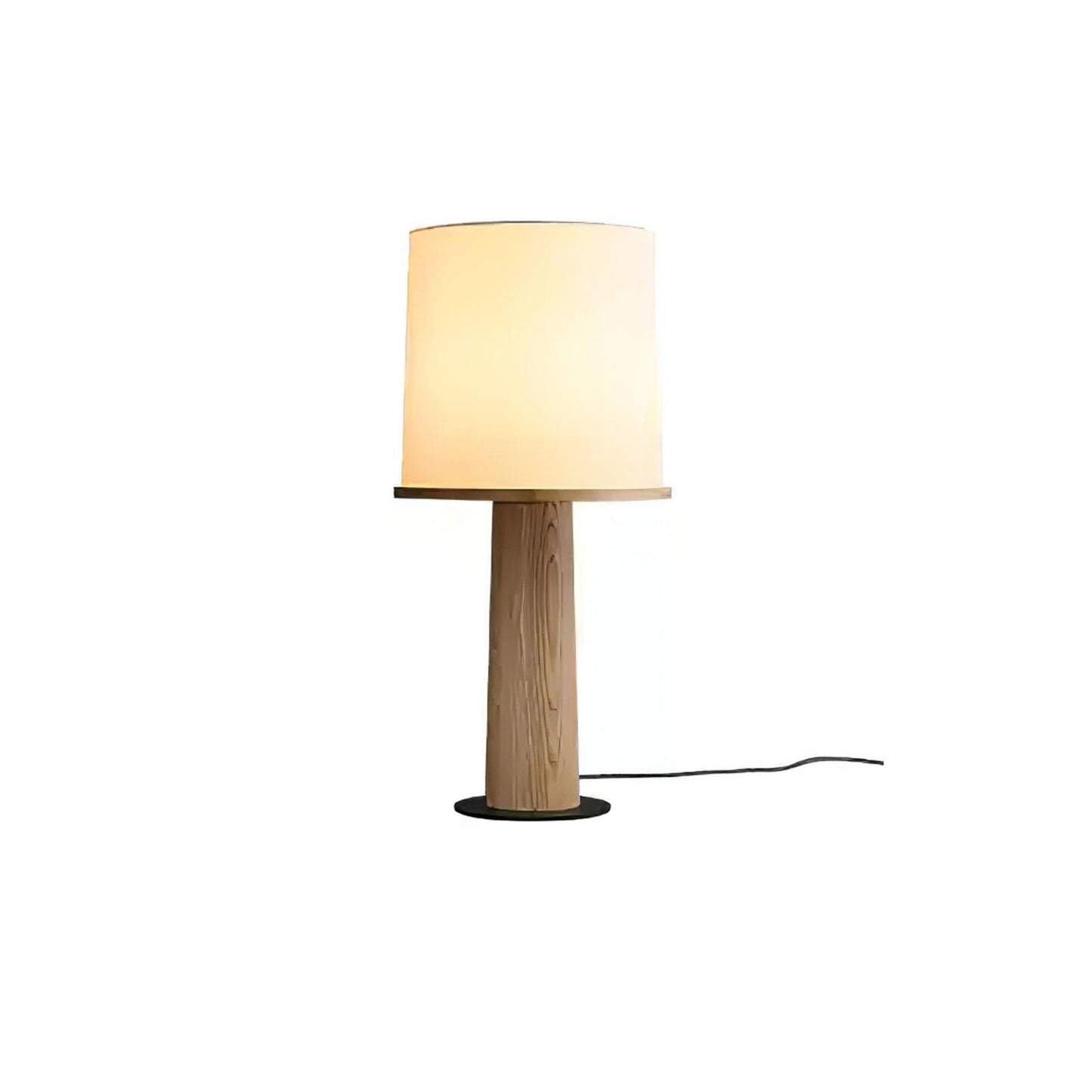 Wooden Table Lamp with Off-White Fabric Shade