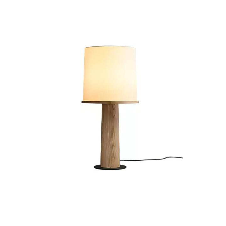Wooden Table Lamp with Off-White Fabric Shade
