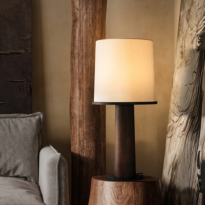 Wooden Table Lamp with Off-White Fabric Shade