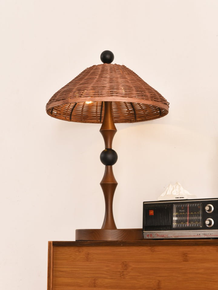 Woven Striped Rattan Table Lamp with Natural Shade