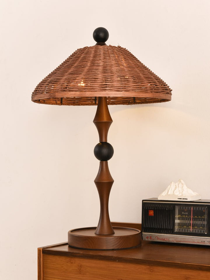 Woven Striped Rattan Table Lamp with Natural Shade