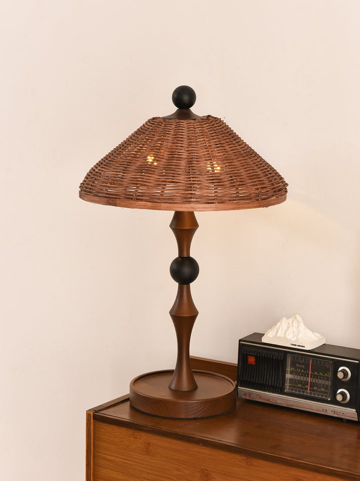 Woven Striped Rattan Table Lamp with Natural Shade