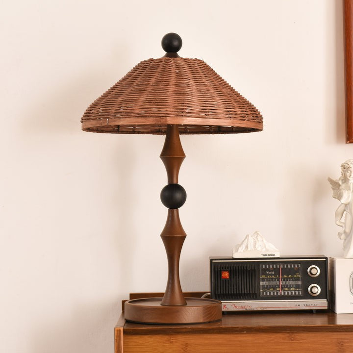 Woven Striped Rattan Table Lamp with Natural Shade