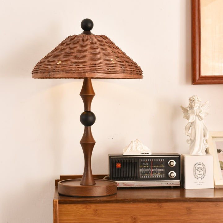 Woven Striped Rattan Table Lamp with Natural Shade