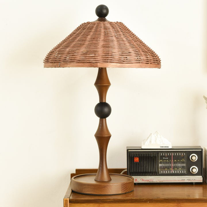 Woven Striped Rattan Table Lamp with Natural Shade
