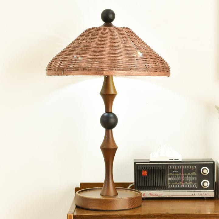 Woven Striped Rattan Table Lamp with Natural Shade