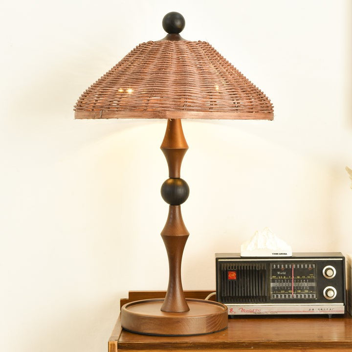 Woven Striped Rattan Table Lamp with Natural Shade