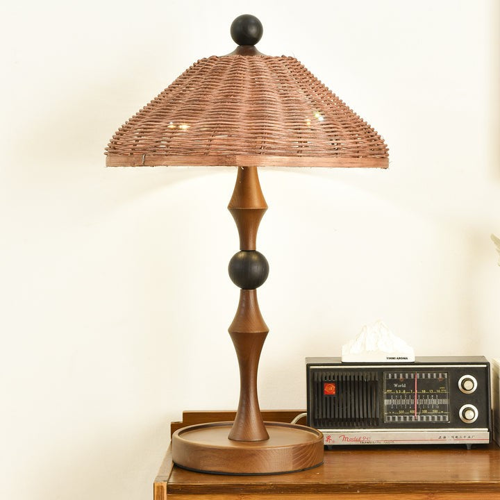Woven Striped Rattan Table Lamp with Natural Shade