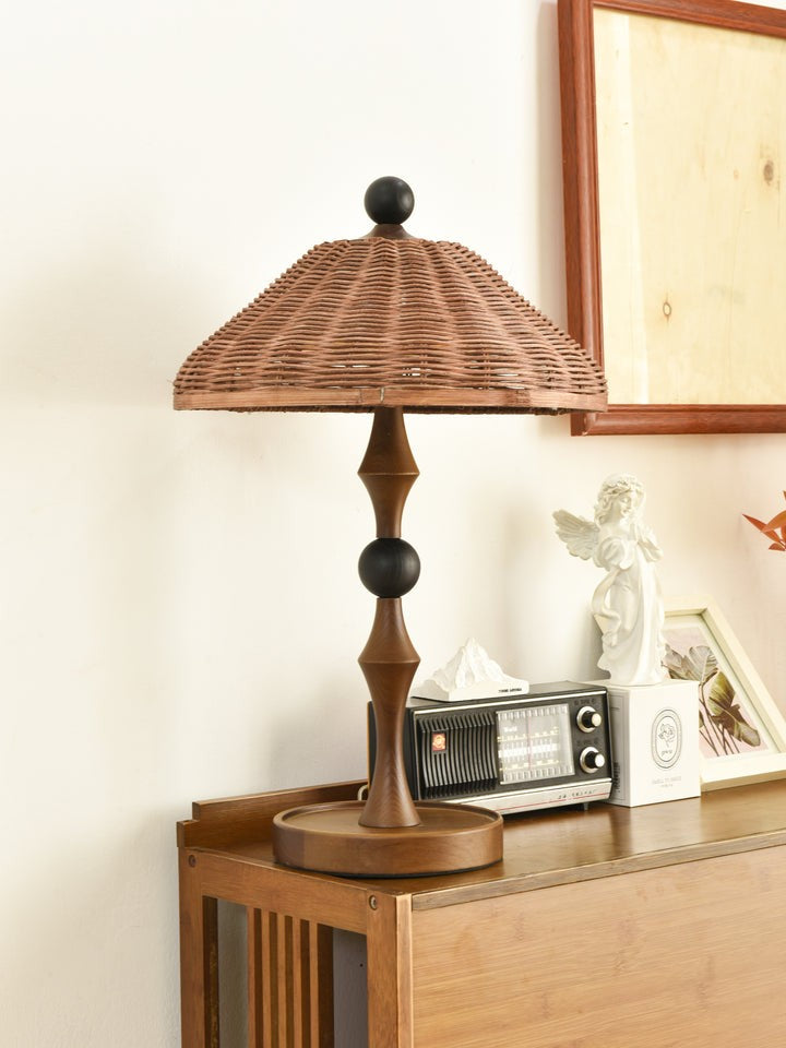 Woven Striped Rattan Table Lamp with Natural Shade