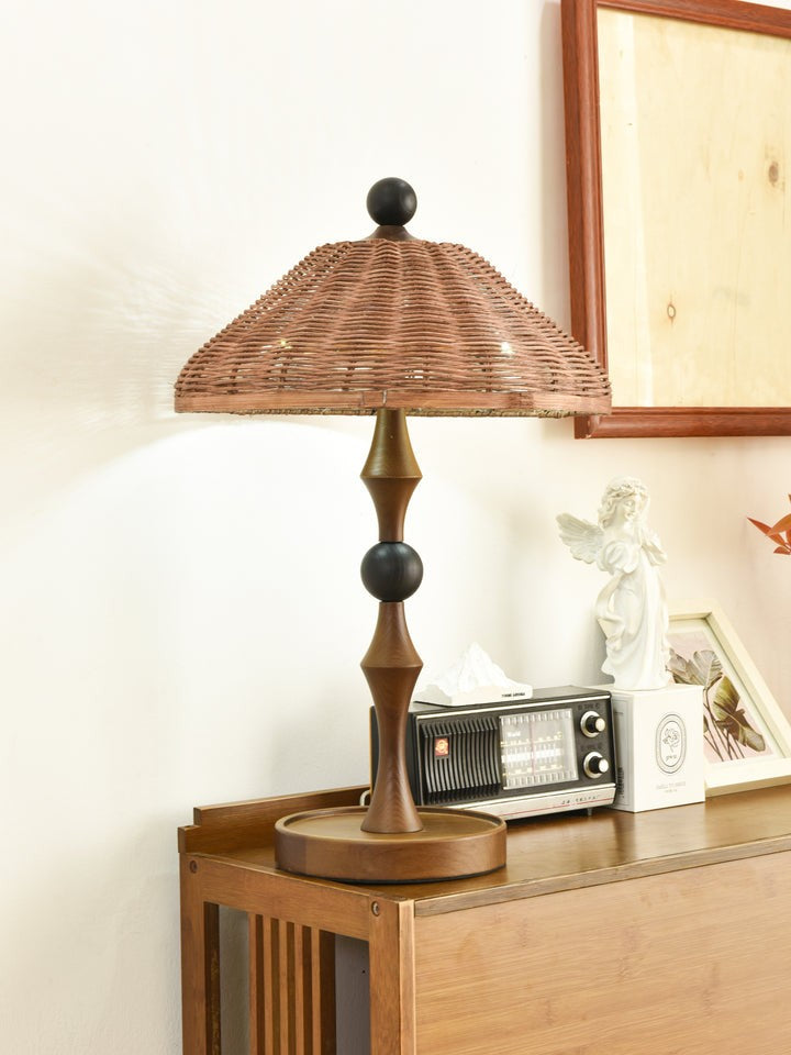 Woven Striped Rattan Table Lamp with Natural Shade