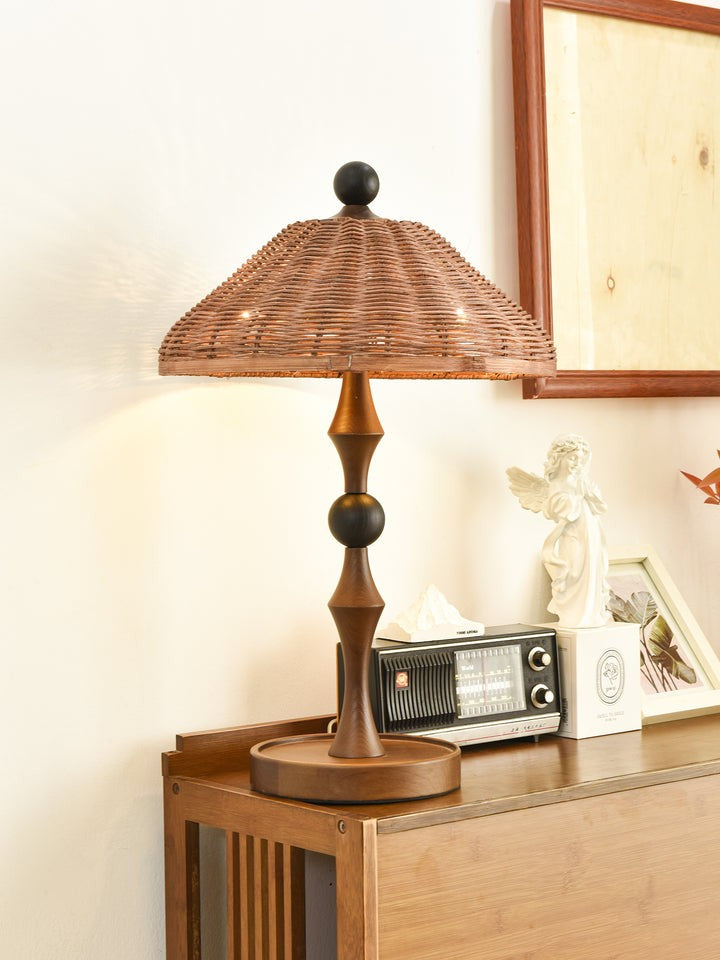 Woven Striped Rattan Table Lamp with Natural Shade
