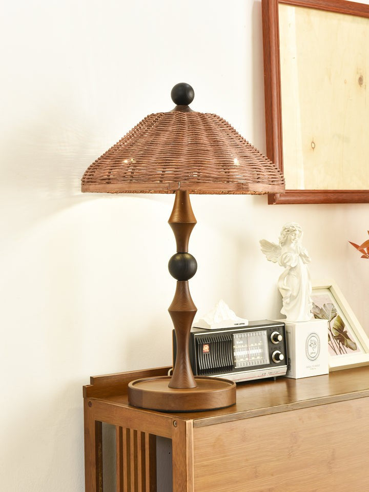 Woven Striped Rattan Table Lamp with Natural Shade