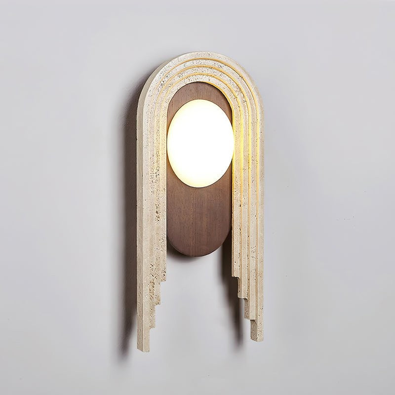 Yellow Travertine LED Wall Sconce with Walnut Finish