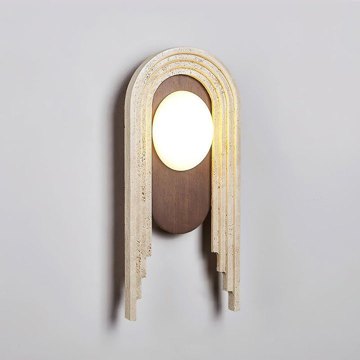 Yellow Travertine LED Wall Sconce with Walnut Finish