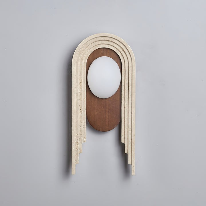 Yellow Travertine LED Wall Sconce with Walnut Finish