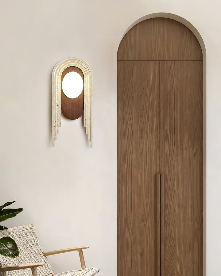Yellow Travertine LED Wall Sconce with Walnut Finish