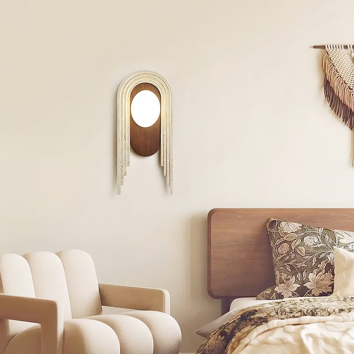 Yellow Travertine LED Wall Sconce with Walnut Finish