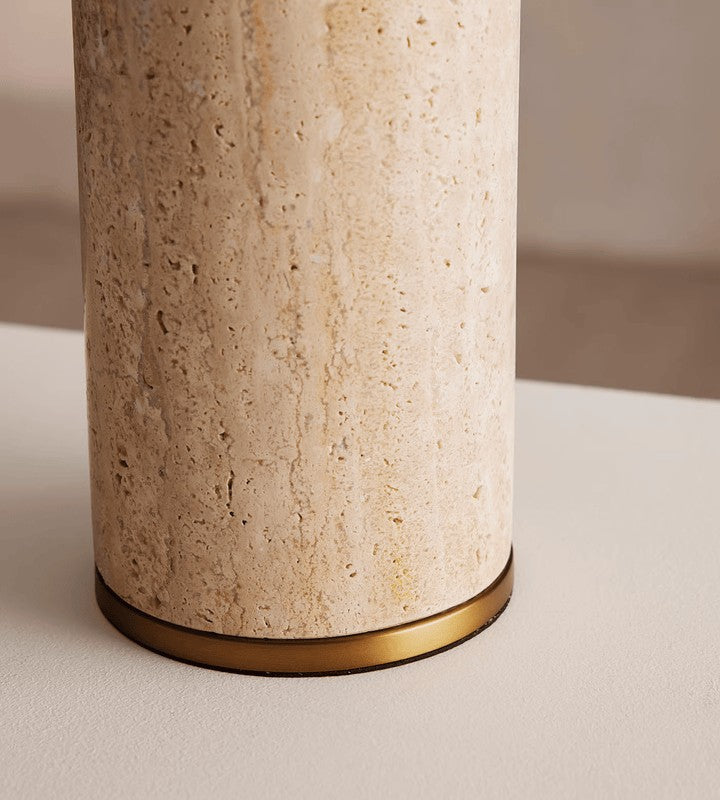 Yellow Travertine Table Lamp with Beige Linen Shade