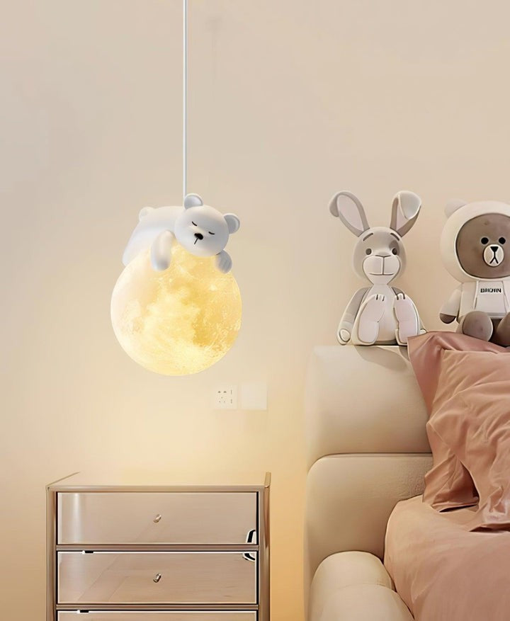3D Printed Bear & Moon Kids Pendant Light